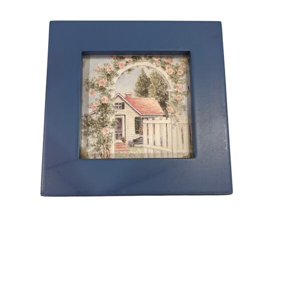 Vtg 90s Terragrafics Mini Framed Cottage Print Blue 4.5"x4.5" JC Penney Country - Picture 6 of 6
